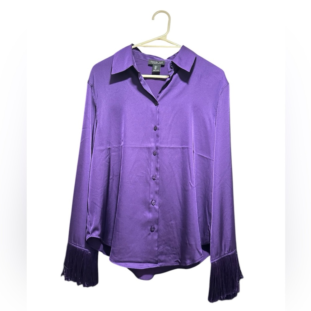 EUC Rachel Zoe Silky Fringe Sleeve Button Up